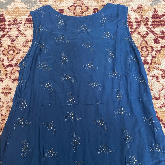 Avaasa India Women’s Blue Gold Bead Embellished Maxi Tank Dress Rayon Sz Medium - Picture 4 of 9